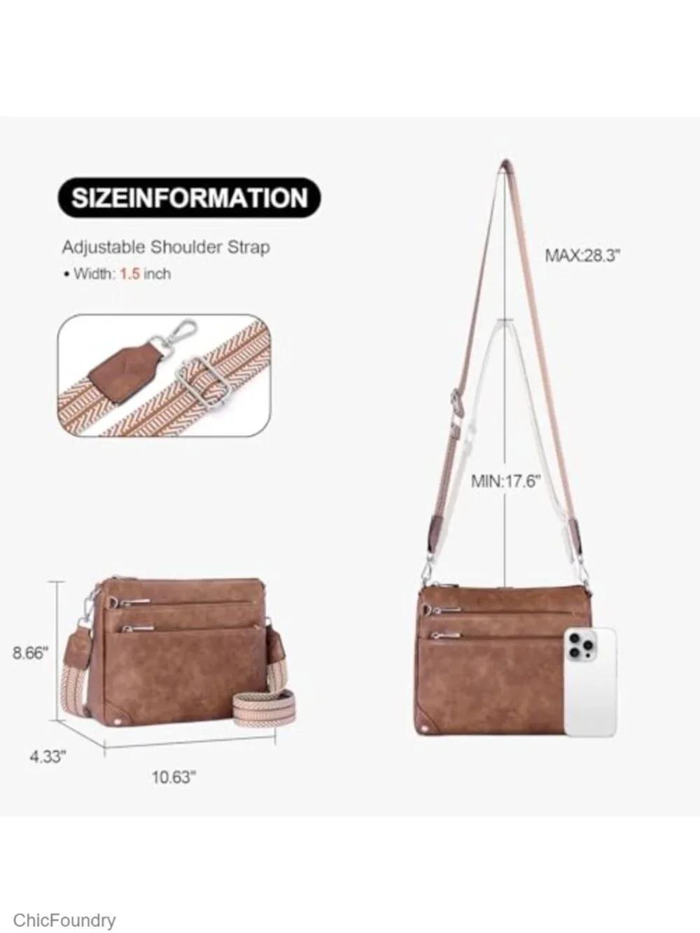 Medium Faux Leather RFID Crossbody Bag with Adjustable Strap